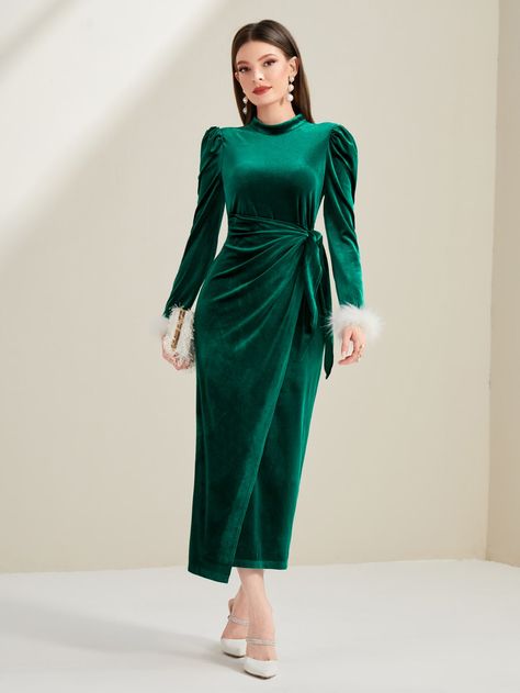 Velvet Dress With Puffy Sleeves, Glamorous Velvet V-neck Dress For Party, Velvet Wrap Dress Shein, Velvet Dress Winter, Luxury Chic Midi-length Velvet Dress, Gigot Sleeve, Boutique Clothing Store, Plus Size Clothing Online, Modest Maxi Dress