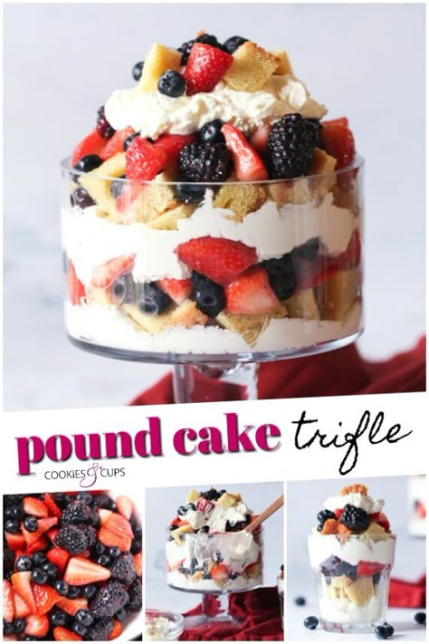 Trifle With Pound Cake, Pound Cake Trifle Recipes, Pound Cake Trifle, Trifle Recipes Easy, Easy Trifle, Cake Trifle, Easy Pound Cake, Cookies And Cups, Dessert Truffles