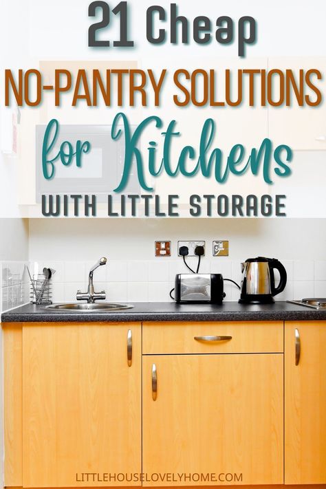 Organize Your Kitchen Without a Pantry: Budget-Friendly Solutions! Click now to find clever storage tricks and follow us for more brilliant kitchen ideas! Kitchen Storage Without Pantry, No Pantry Kitchen Solution, Kitchen Organization Without Pantry, Small Kitchen Organization No Pantry, Cheap Kitchen Organization Ideas, Create Pantry In Small Kitchen, No Storage Kitchen Solutions, How To Add Storage To A Small Kitchen, Kitchen Diy Storage Ideas