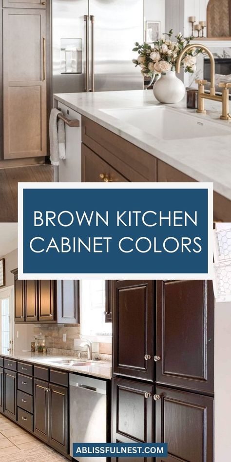 Brown kitchen cabinet colors evoke warmth and timeless elegance, grounding your culinary space in a rich, earthy palette. From deep mahogany to light honey tones, brown cabinets offer versatility and create a sense of inviting sophistication. Pair with contrasting colors for a modern edge, or embrace natural textures for a classic, cozy feel. #kitchencabinets #browntones #homedecor Sherwin Williams Brown Cabinets, Brown Painted Kitchen Cabinets, Kitchen Cabinets Color Combination, Outdoor Interior Design, Two Tone Kitchen Cabinets, Brown Kitchen Cabinets, Earthy Palette, Blogger Home, Best Kitchen Cabinets