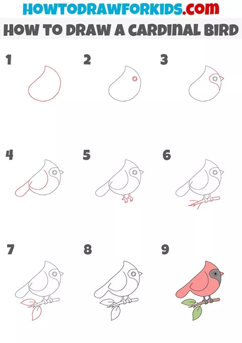 How To Draw Cardinal, How To Draw A Red Bird, How To Draw A Cardinal Step By Step, Easy Cardinal Drawing, How To Draw A Cardinal, Cardinal Doodle, Cardinal Drawing Simple, How To Draw Birds Easy, How To Draw A Bird Step By Step