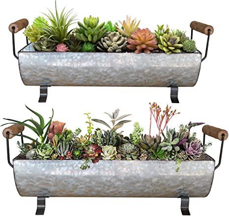 ShabbyDecor Galvanized Metal Trough Succulent Planter Farmhouse Metal Tray Rustic Tabletop Centerpiece Décor Set of 2 Galvanized Trough, Metal Trough, Metal Storage Containers, Metal Caddy, Shelf Arrangement, Farmhouse Living Room Decor Ideas, Farmhouse Centerpiece, Serving Tray Decor, Plant Basket