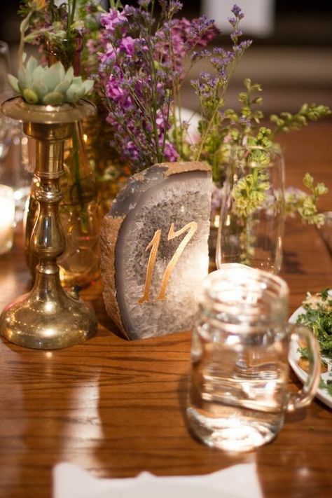 Crystal Table Numbers, Geode Table Numbers, Gemstone Centerpieces, Geode Centerpiece, Agate Wedding Decor, Geology Wedding, Numbers Photography, Table Numbering, Crystal Wedding Centerpieces