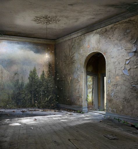 Elaborate Photomontages by Suzanne Moxhay Inspired by Matte Painting Eerie Art, Film Technique, Colossal Art, Royal Academy Of Arts, Empty Room, Stage Set, Matte Painting, Art Series, British Artist