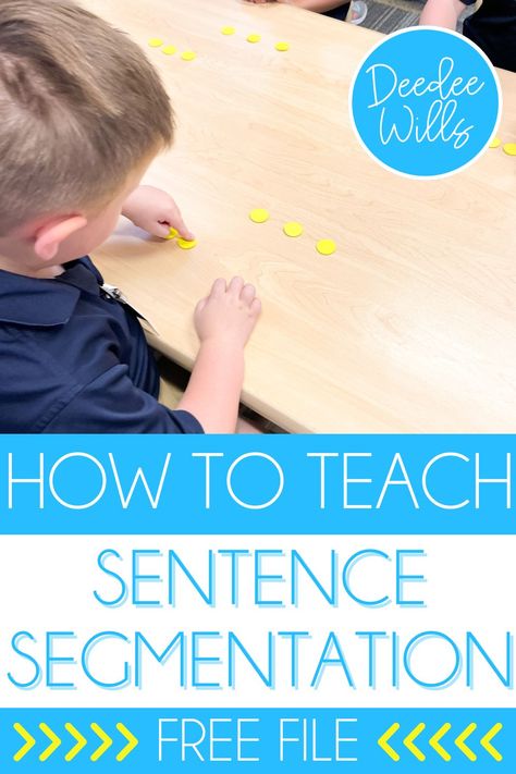 Check out these ideas and engaging activities for teaching and practicing sentence segmentation in kindergarten. Don’t miss the free file that was designed to help focus your instruction on sentence segmentation during small groups! How To Teach Sentence Writing, Teaching Sentences Kindergarten, Counting Words In A Sentence Activities, Sentence Segmentation Activities, Farm Kindergarten Activities, Anchor Charts For Kindergarten, Writing Activities For Kindergarten, Centers In Kindergarten, Kindergarten Reading Comprehension