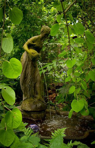 Statue garden Gardening Pots, Fountain Design, Have Inspiration, Water Features In The Garden, Garden Fountain, The Secret Garden, Garden Fountains, Garden Cottage, Garden Ornaments