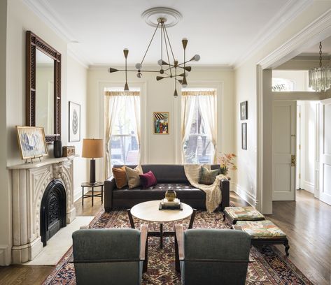 Brooklyn Townhouse by Elizabeth Bolognino Interiors// #InteriorDesign > #Moderndesign > #NYC > #Brooklyn > #sophisticated > #Residential  > #highend  >  #layeredminimalism  > #livingroom > #fireplace> #chandelier > #ElizabethBolognino Brownstone Living Room, Tiny Townhouse, Brownstone Brooklyn, Brownstone Interiors, Industrial Decor Living Room, Brownstone Homes, Eclectic Minimalist, Brooklyn Townhouse, Living Room New York