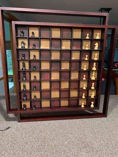 Wall Chess Board, Vertical Chess Board, Large Chess Set, Mens Bedroom Decor, Wooden Chess Pieces, Chess Boards, Chess Table, Wood Games, Kids Bedroom Designs