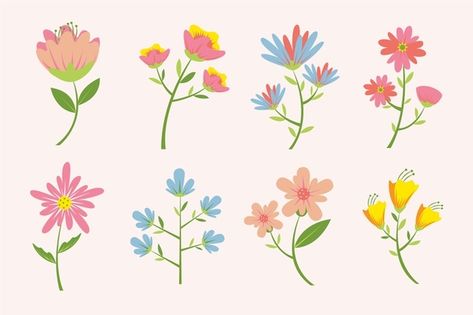 Easy Flower Painting, Flower Collection, Floral Branch, Floral Drawing, Flower Doodles, Mermaid Art, Spring Flower, Flat Illustration, Diy Art Painting