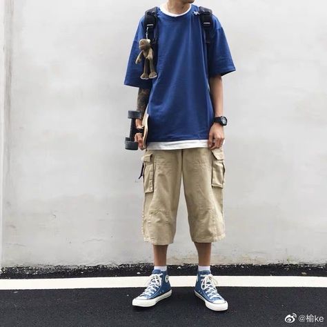 Big Shorts Outfit Men, Comfy Summer Outfits Men, Haku Boys Outfit, Summer Japanese Outfits Men, Male Outfits Shorts, Japanese Summer Outfits Men, Baggy Shorts Outfit Men, Male Summer Outfits, Baggy Clothes Outfit Men