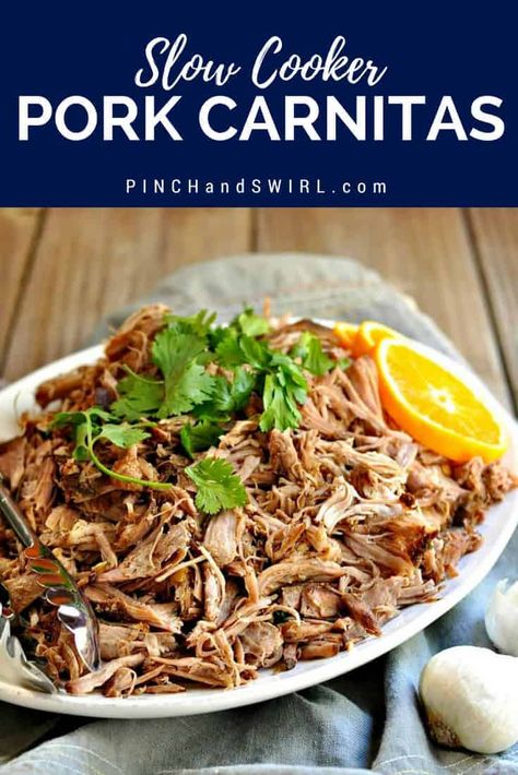 Easy Slow Cooker Pork Carnitas Recipe! With just 5 minutes of prep and then 7 to 8 hours of low and slow cooking in the Crockpot to create deeply flavorful, melt-in-your mouth authentic pork carnitas. Slow Cooker Pork Carnitas, Mexican Slow Cooker, Slow Cooker Carnitas, Pork Carnitas Recipe, Pork Carnitas Slow Cooker, Carnitas Recipe, Pork Carnitas, Slow Cooker Pulled Pork, Easy Slow Cooker Recipes