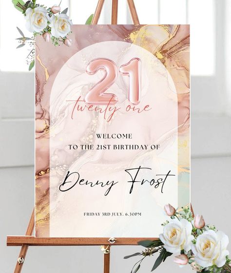 21st Birthday Party Welcome Sign, Swirls Twenty-First Birthday Party Entrance Display, Pretty 21st Party Board, Custom Printed Party Sign Welcome Sign Birthday Party Entrance, Entrance Display, 21st Birthday Sign, Twenty First Birthday, Party Entrance, 21st Birthday Party, 21st Party, Party Welcome Sign, Pool Party Decorations