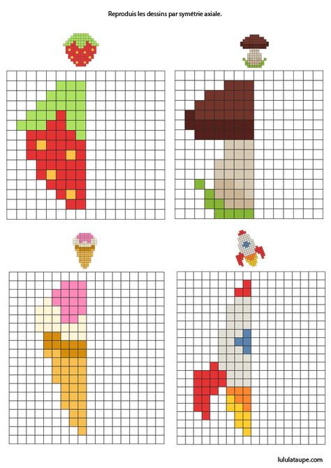 Symétrie par le pixel art - Lulu la taupe, jeux gratuits pour enfants Graph Paper Art, School Worksheets, Coding For Kids, Preschool Learning Activities, Math For Kids, Teaching Math, Kids Education, Math Activities, Toddler Activities