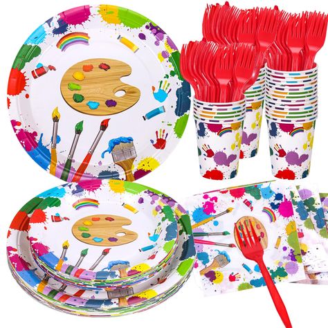 PRICES MAY VARY. SERVE 20 GUESTS -- This Art Painting Party Supplies can serve up to 20 guests. Includes 20 9" dinner plates, 20 7" dessert plates, 20 forks, 20 9 oz beverage cups and 2-ply napkins. A total of 100 pieces are included. ART BIRTHDAY PARTY DECORATIONS -- The art birthday party decorations use elements like paints, brush. The colorful paints dance on the plate, making the Eye-catching, perfectly fitting the art painting party theme. The perfect artistic pairing will amaze your guest Paint Birthday Party, Crayola Party, Painting Plates, Painting Birthday Party, Toddler Painting, Birthday Painting, Art Birthday Party, Painting Party, Art Birthday