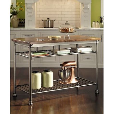 Kitchen Island With Butcher Block Top, Butcher Block Island Kitchen, Butcher Block Top, Classic French Style, Kitchen Island Cart, Entertainment Center Decor, Home Styles, Kitchen Utilities, Metal Kitchen