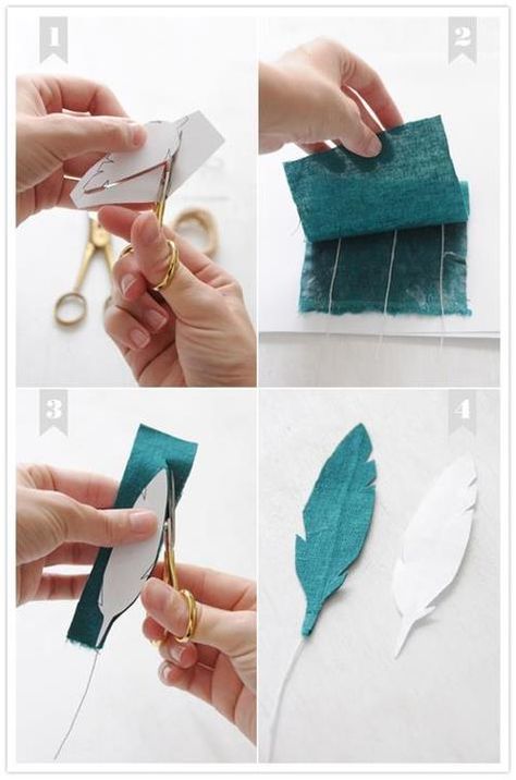 Paper and Cloth Feathers                                                                                                                                                      More Feather Diy, Fabric Feathers, Paper Feathers, Fabric Crafts Diy, Diy Bebe, Feather Crafts, Top Crafts, Diy Fabric, Felt Crafts