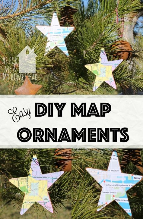 Tin Can Luminaries, Christmas Decor On A Budget, Advent Diy, Diy Map, Map Ornaments, State Ornaments, Custom Ornaments, Cheap Crafts, Decor On A Budget