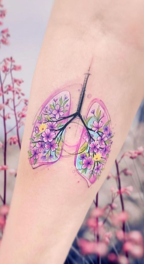 Pinapple Tattoos, Floral Watercolor Tattoo, Lungs Art, Colour Tattoo For Women, Watercolor Tattoos, Red Tattoos, Thigh Tattoos Women, Triceps Workout, Elegant Tattoos