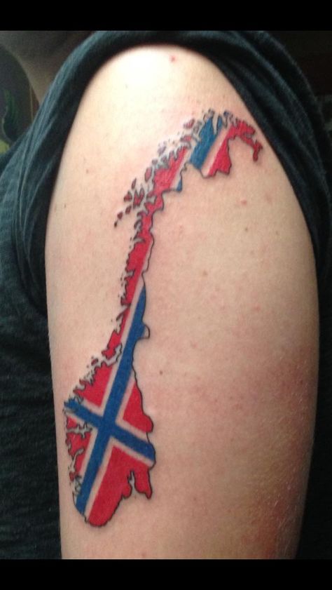 My Norway tattoo to pay homage to my roots. By: Adam Worley @ St. Pete Tattoo Company Norwegian Flag Tattoo, Norwegian Tattoo, Norway Tattoo, Norway Map, Map Tattoo, Norwegian Flag, Map Tattoos, Norwegian Design, C Tattoo