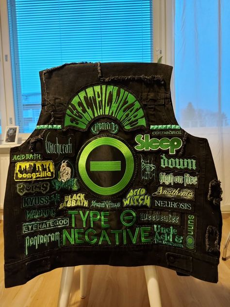 Current state of my green vest. : r/BattleJackets Green Battle Jacket, Battle Jacket Back Patch, Green Goth Aesthetic, Goth Diy, Crust Pants, Vest Ideas, Battle Jackets, Battle Vest, Ska Punk