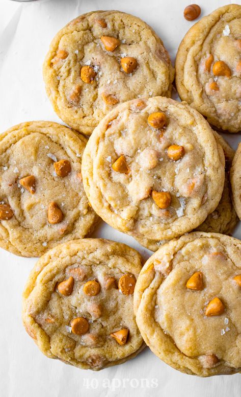 Soft & Chewy Butterscotch Cookies from 40 Aprons | Soft, chewy, deliciously rich butterscotch cookies with hints of vanilla and brown sugar. Scotch Cookies, Best Baked Potatoes, Butterscotch Cookies Recipes, Baked Potato Recipe, 40 Aprons, Taco Chili, Cookie Contest, Air Fryer Baked Potato, Butterscotch Cookies