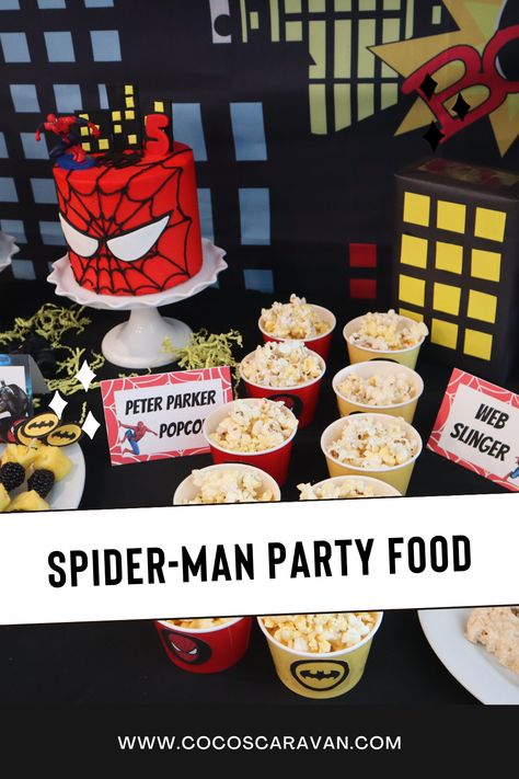 Spider Man Themed Birthday Party Food, Spiderman Birthday Food Ideas, Spiderman Sandwich, Spidey Birthday Party Food, Spider Man Party Food Ideas, Spider Man Treats, Spiderman Food Ideas, Spiderman Snacks, Spiderman Party Food