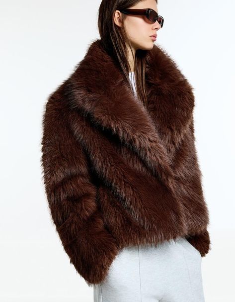 Women’s Jackets | New Collection | Bershka Bershka Jacket Women, Luxury Brown Fluffy Outerwear, Brown Shearling Biker Jacket With Faux Fur Trim, Luxury Brown Shearling Biker Jacket, Luxury Brown Faux Fur Leather Jacket, Jumpsuit Jacket, Short Jumpsuit, Boots For Sale, Blouse And Skirt