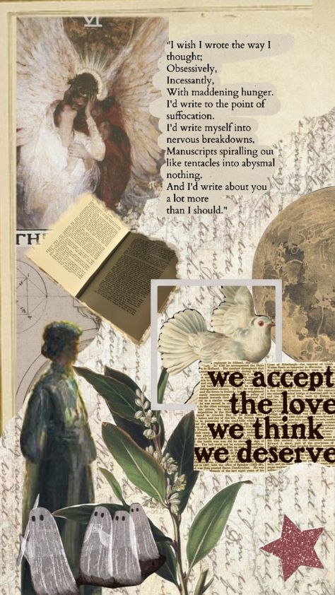 Poetry Presentation Ideas, Poem Presentation Ideas, Poetry Collage Wallpaper, Lyric Collage Art, Poetry Art Journal, Poetry Collage Art, Collage About Yourself, Poetry Scrapbook, Poetry Aesthetic Art