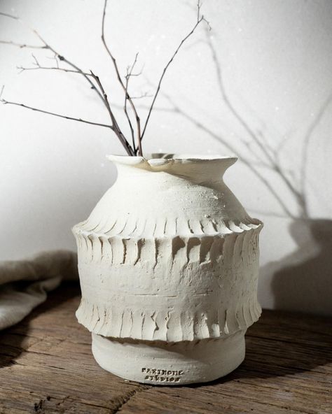 ‘Lived In’ wild clay vase, wheel thrown from the creek clay I hand dug. Left unglazed showcasing the natural characteristics of the raw clay. This one is still available on my website! Measuring 5 1/2’ tall x 4” wide . . . #wildclay #raw #decorative #vase #wabisabi #rusticdecor Raw Clay Pottery, Large Clay Vases, Hand Thrown Vase, Ceramic Vase Wheel Thrown, Aged Clay Vase, Clay Vase, Wheel Thrown, Wabi Sabi, Rustic Decor