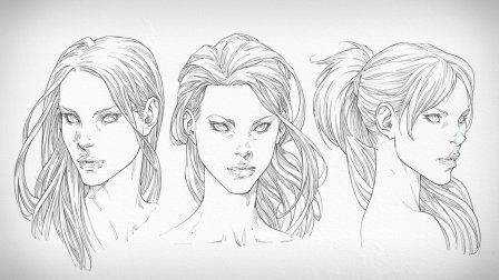 How To Draw Faces  Female Heads: Front, Side & Three Quarter View #Sponsored Head Shapes Drawing Female Faces, Three Fourths View Face, Ponytail Drawing Front View, Three Quarter View Face, Faces Female, How To Draw Faces, Drawing The Human Head, Hair Stenciling, Female Face Drawing