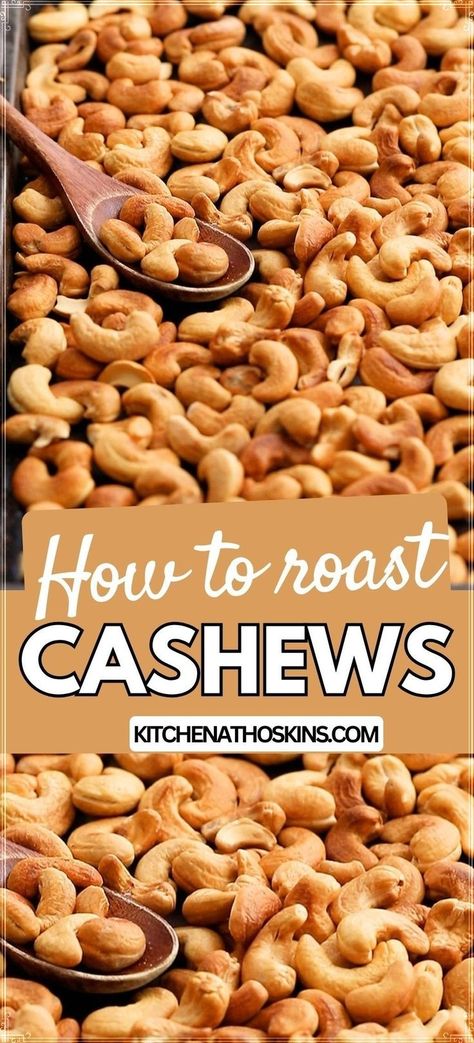 Learn how to roast cashews in oven, air fryer, skillet or microwave. These roasted nuts are crispy and make healthy snack packaged for the Holidays. Get the roasted cashews recipe at kitchenathoskins.com. How To Roast Cashews, Nuts And Seeds Recipes, Parmesan Bread Bites, Stuffed Mushrooms Vegetarian, Roasted Nuts Recipe, Spiced Cashews, Stuffed Mushrooms Easy, Cashew Recipes, Spicy Cashews