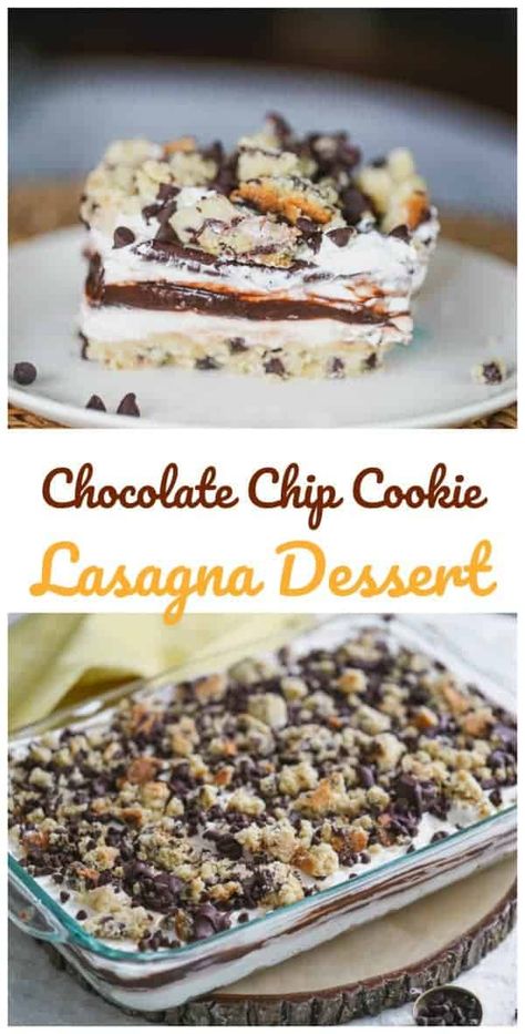 Chocolate Chip Cookie Lasagna Dessert In a Pan Cookie Lasagna, Snickers Dessert, Lasagna Dessert, Chocolate Pudding Cookies, Desserts With Chocolate Chips, Chocolate Fudge Sauce, Hot Chocolate Fudge, Bbq Desserts, Chocolate Lasagna