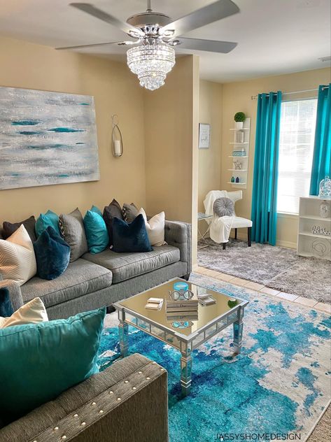 Turquoise Apartment Decor, Apartment Decor Bedroom, Summer Living Room Decor, Teal Living Room Decor, Turquoise Living Room Decor, Living Room Turquoise, Teal Living Rooms, Cozy Living Room Design