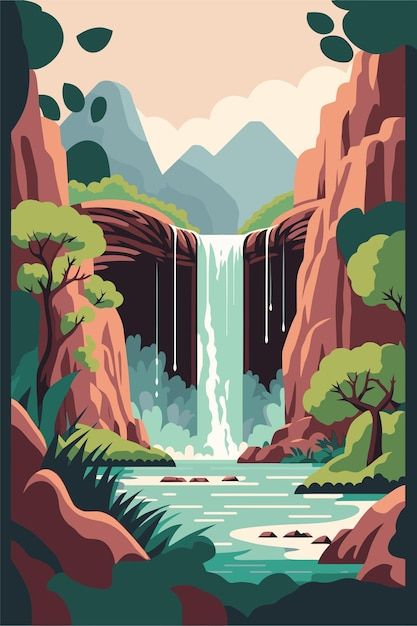 Vector cascada bosque naturaleza fondo t... | Premium Vector #Freepik #vector #ilustracion-paisaje #paisaje-rio #lago #paisaje-lago Vector Scenery Landscapes, Shape Design Graphic, Nature Background Drawing, Lagoon Illustration, Vector Scenery, Waterfall Illustration, Vector Art Background, Nature Drawing Ideas, Nature Illustration Art