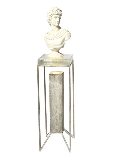 Codor-design-post-pedestal-furniture-pedestals-industrial-modern Pedestal Furniture, Furniture Pedestal, Industrial Mid Century Modern, Display Pedestal, Sculpture Stand, Jewelry Display Case, Organic Art, Metal Display, Glass Side Tables