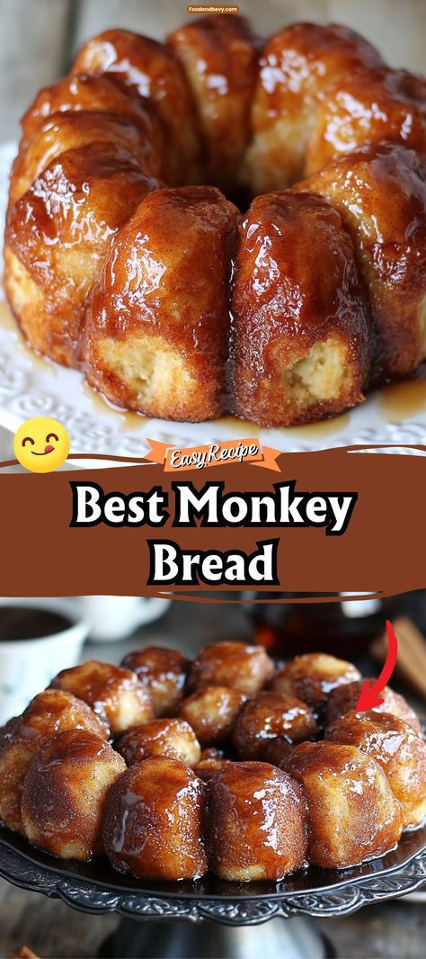 Pull apart a piece of the Best Monkey Bread, a gooey and sweet treat that's perfect for sharing. Made with biscuit dough, cinnamon, sugar, and butter, this delightful bread is baked to create a warm, caramelized exterior with a soft, doughy center. It's ideal for breakfast or as a fun dessert. #MonkeyBread #SweetTreat #SharedDesserts Homemade Monkey Bread Recipe, Fun Breakfast Ideas For Kids, One Hour Bread, Pull Apart Monkey Bread, Biscuit Monkey Bread, Homemade Monkey Bread, Fun Breakfast Ideas, Breakfast Lasagna, Biscuits Pizza