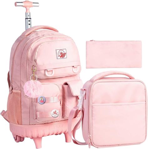 CCJPX Rolling Backpack for Girls Women, 21 inch Roller Wheels School Bookbag, Wheeled Suitcase Backpacks with Lunch Bag for Teen Pink Pink Bookbag, Suitcase Backpack, Rolling Bag, Rolling Backpack, Backpack For Teens, Bags For Teens, Girl Backpacks, Kids Backpacks, School Backpacks