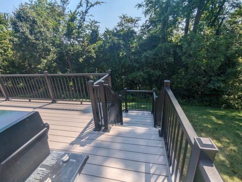 Makeover Monday: Beautiful "Rocky Harbor" Trex Deck - Fence & Deck Connection Blog Clam Shell Trex Decking, Rocky Harbor Trex Decking Ideas, Trex Rocky Harbor, Rocky Harbor Trex Decking, Trex Rocky Harbor Decks, Trex Foggy Wharf Decks, Biscayne Trex Deck, Trex Enhance, Trex Deck Rocky Harbor