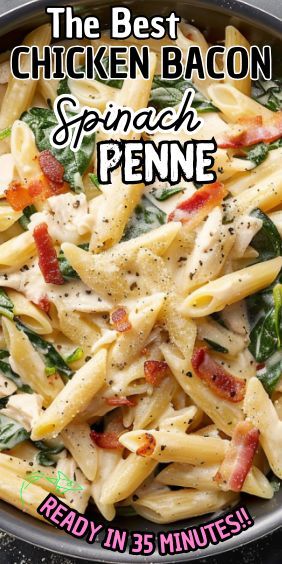 If you’re looking for a hearty and delicious pasta dish that combines savory flavors and rich textures, Chicken Bacon Spinach Penne is your answer. This recipe brings together tender chicken, crispy bacon, and fresh spinach for a satisfying meal that’s both comforting and nutritious. Whether Chicken Bacon Pasta Recipes, Campbells Green Bean Casserole Recipe, Healthy Bacon Recipes, Chicken Spinach Bake, Chicken Bacon Spinach Pasta, Bacon Pasta Recipes, Spinach Pasta Recipes, Bacon Dinner, Chicken Spinach Pasta