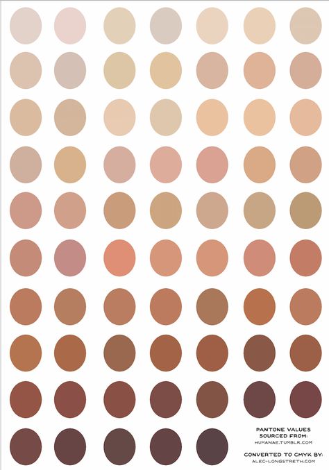 CMYK version of Humanae project Skin Tone Color Palette, Skin Tone Palette, Skin Tone Chart, Skin Tone Color, Skin Palette, Color Palette Procreate, Pink Paint Colors, Palettes Color, Color Mixing Chart