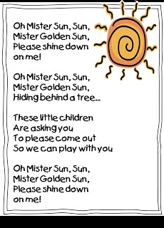 This song would be perfect to sing at morning meeting in the spring time. On a cloudy day it would be beneficial to talk about the clouds that cover the sun and block the sunlight. Mr Sun Song Lyrics, Mr Sun Sun Mr Golden Sun, Songs About Summer For Toddlers, Weather Preschool Songs, Mr Golden Sun Song, Sun Preschool Theme, Weather Sunny Activities Preschool, Oh Mr Sun Song, Summer Songs Preschool