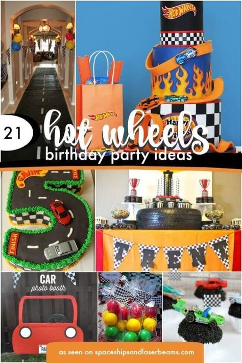 21 Hot Wheels Birthday Party Ideas including supplies, decorations and party food... all the things you need for a great celebration! Hot Wheels Party Favors, Hot Wheels Cupcakes, Hot Wheels Birthday Party Ideas, Hot Wheels Birthday Party, Hot Wheels Themed Birthday Party, Race Car Party Favors, 21 Party, Hotwheels Birthday Party, Play Car