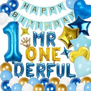 Baby Boy 1st Birthday Party Decorations Mr Onederful Party Boy First Birthday Blue and Gold Balloons Number One Foil Balloon Happy Birthday Banner for Toddler Little Man Wonderful One Birthday (Blue) Boy 1st Birthday Ideas, First Birthday Blue, Onederful Party, First Birthday Decorations Boy, Crown Balloon, Balloon Happy Birthday, Balloons Number, Birthday Sayings, Mr Onederful