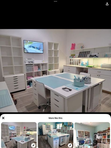 Craft Room Layout Ideas, Organizing A Craft Room, Hobby Room Design, Basement Craft Rooms, Office Craft Room Combo, Craft Room Tables, Ikea Craft Room, Ideas Habitaciones, Sewing Room Inspiration