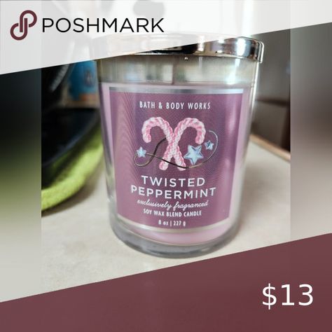 Bath and body single wick candle twisted peppermint Twisted Peppermint, Wick Candle, Bath Body, Bath Body Works, Body Works, Bath And Body Works, Soy Wax, Peppermint, Bath And Body