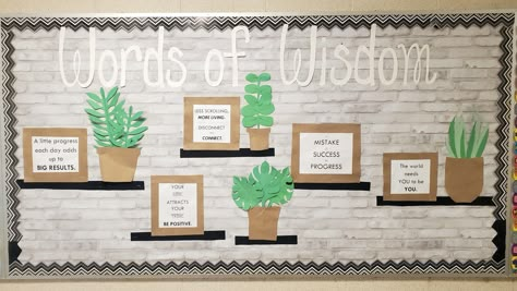 Plant Themed Bulletin Board Ideas, Greenery Bulletin Board Ideas, Plant Theme Bulletin Board, Words Of Wisdom Bulletin Board, Bulletin Board Plant Theme, Plant Bulletin Board, Succulent Bulletin Board Ideas, Parts Of A Plant Bulletin Board, Classroom Setup Middle School