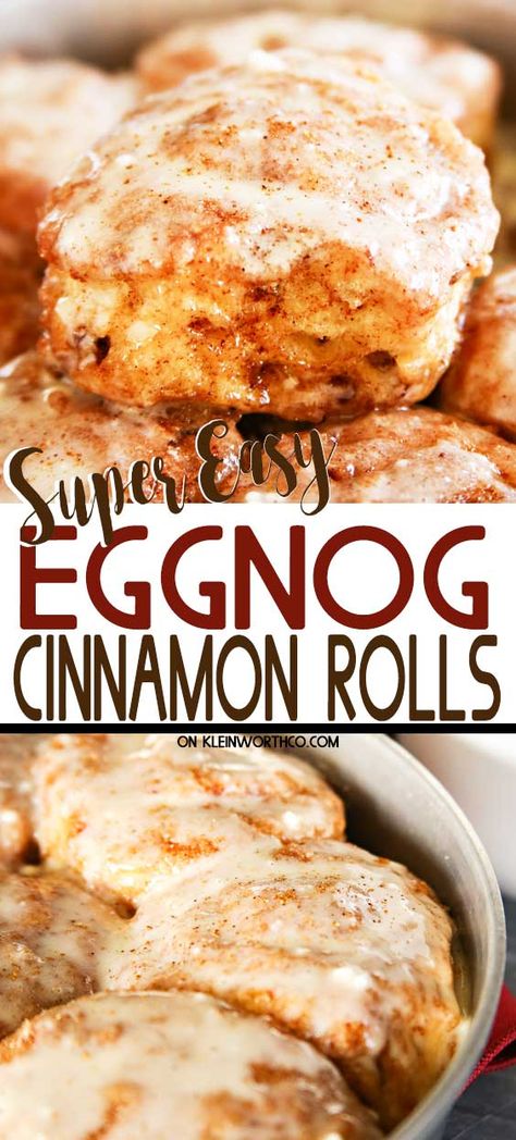 Egg Nog Cinnamon Buns, Banana Egg Nog Bread, Egg Nog Breakfast Recipe, Eggnog Cinnamon Roll Casserole, Easy Christmas Cinnamon Rolls, Recipes Using Egg Nog, Eggnog Cinnamon Rolls, Egg Nogg, Eggnog Glaze