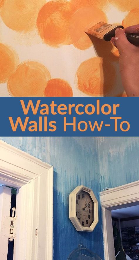 This is a painting technique we've never seen & it's mesmerizing Watercolor Wall Paint, Colorful Art Studio, Ottawa Apartment, Painting A Wall, Watercolor Mural, Painting House, Bedroom Redesign, Wall Painting Techniques, Diy Wall Painting