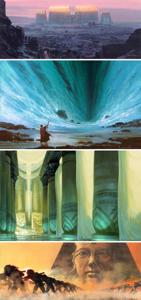 Concept art by Paul Lasaine for the 1998 DreamWorks film, The Prince of Egypt Paul Lasaine, Movie Concept Art, Concept Art Landscape, The Prince Of Egypt, Egypt Concept Art, Prince Of Egypt, Arte Robot, Landscape Concept, Art Disney