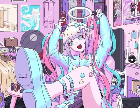 Needy Streamer Overload, Needy Streamer, Angel, Anime, Hair, Pink, Blue, Clothes